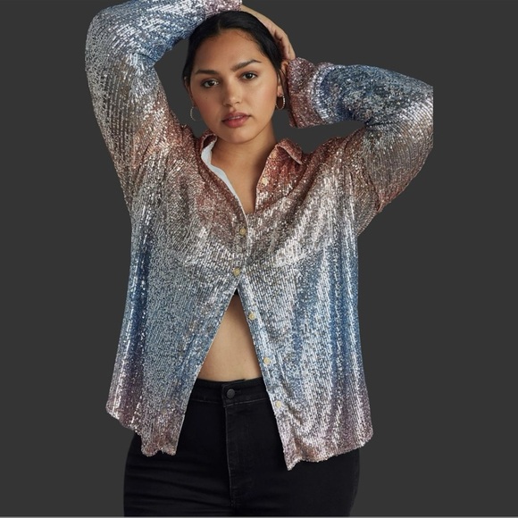 Anthropologie Tops - Anthropologie Ombré Sequin Button Down Shirt